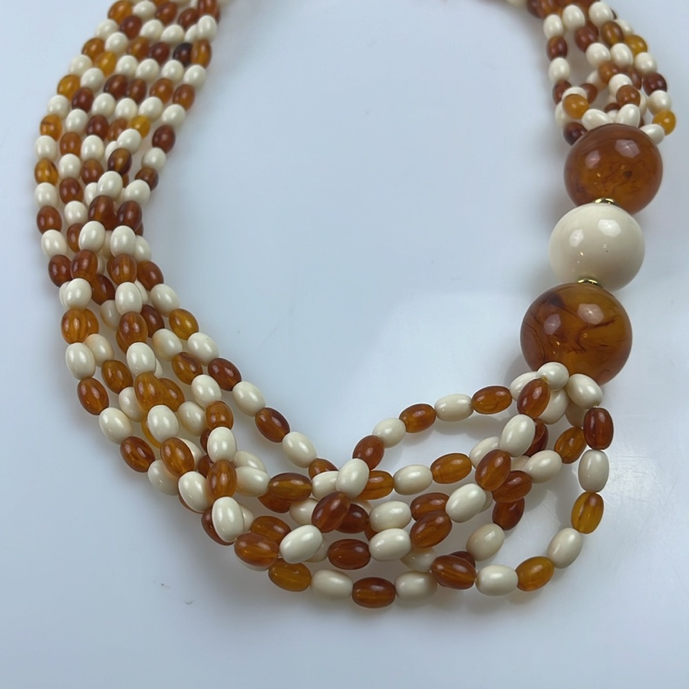 Beautiful Orange And White Multi Layer Beaded Nec… - image 3